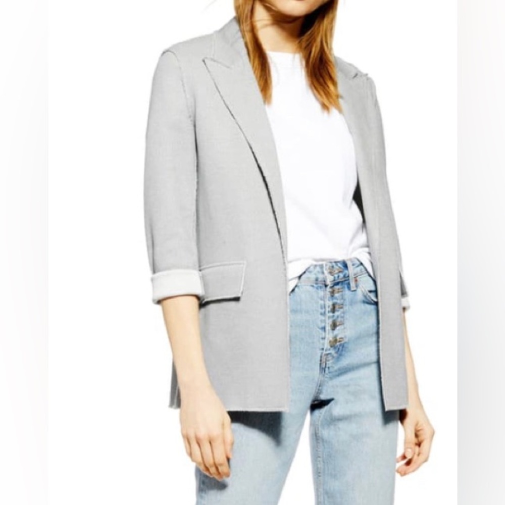 Topshop Raw Edge Gray Boyfriend Blazer Jacket Size 6